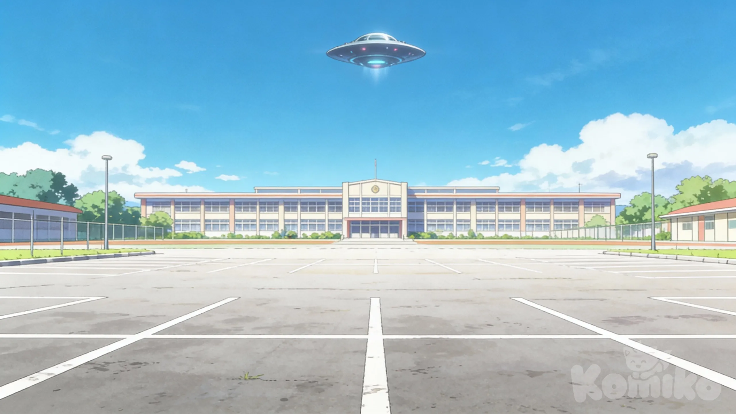 Alien space ship over school