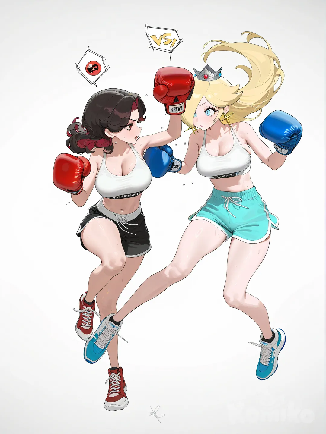 rosalina, pauline (mario), full body, boxing, fighting