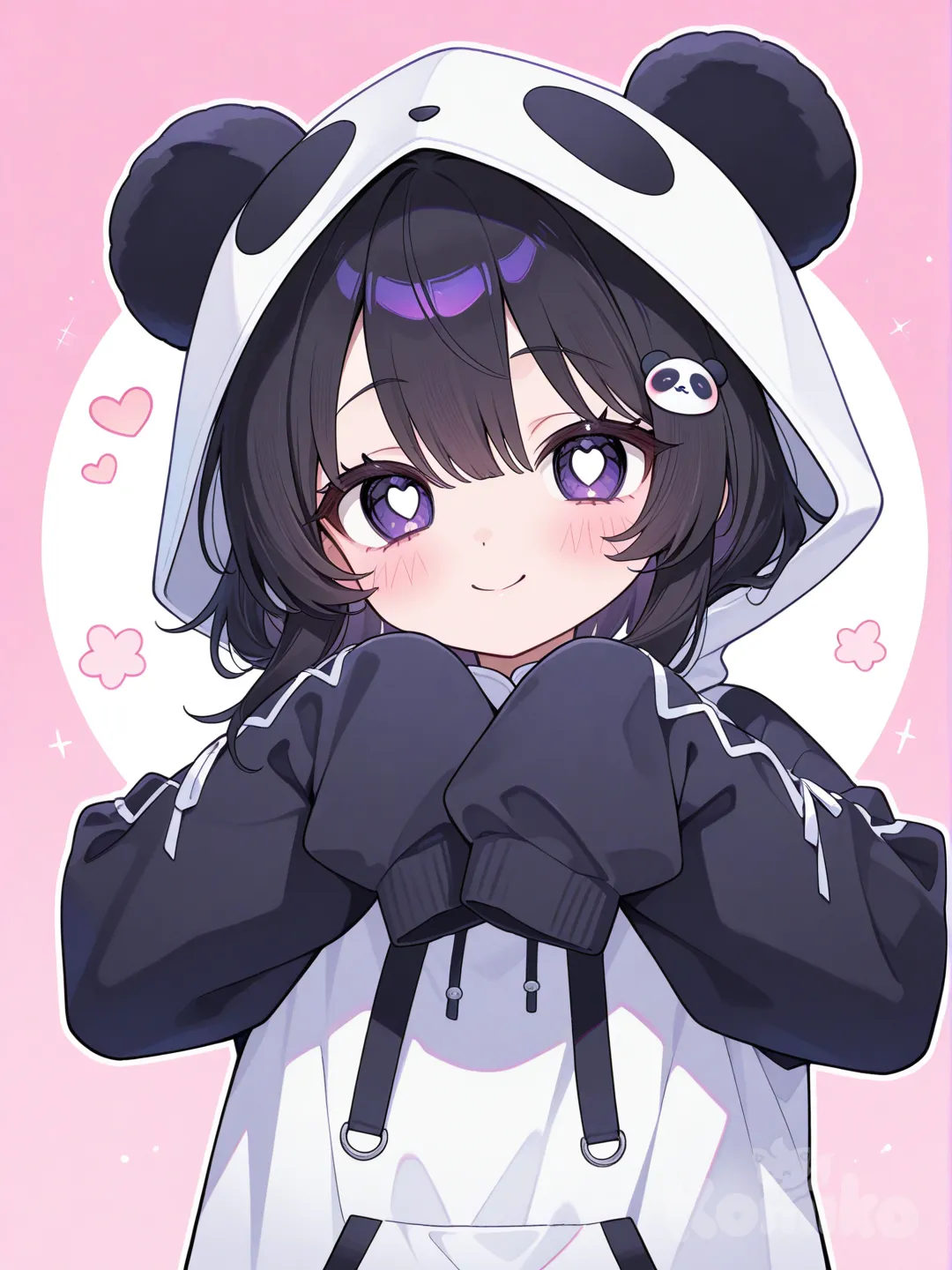 anime girl with panda hat, cute kawaii style, adorable character design