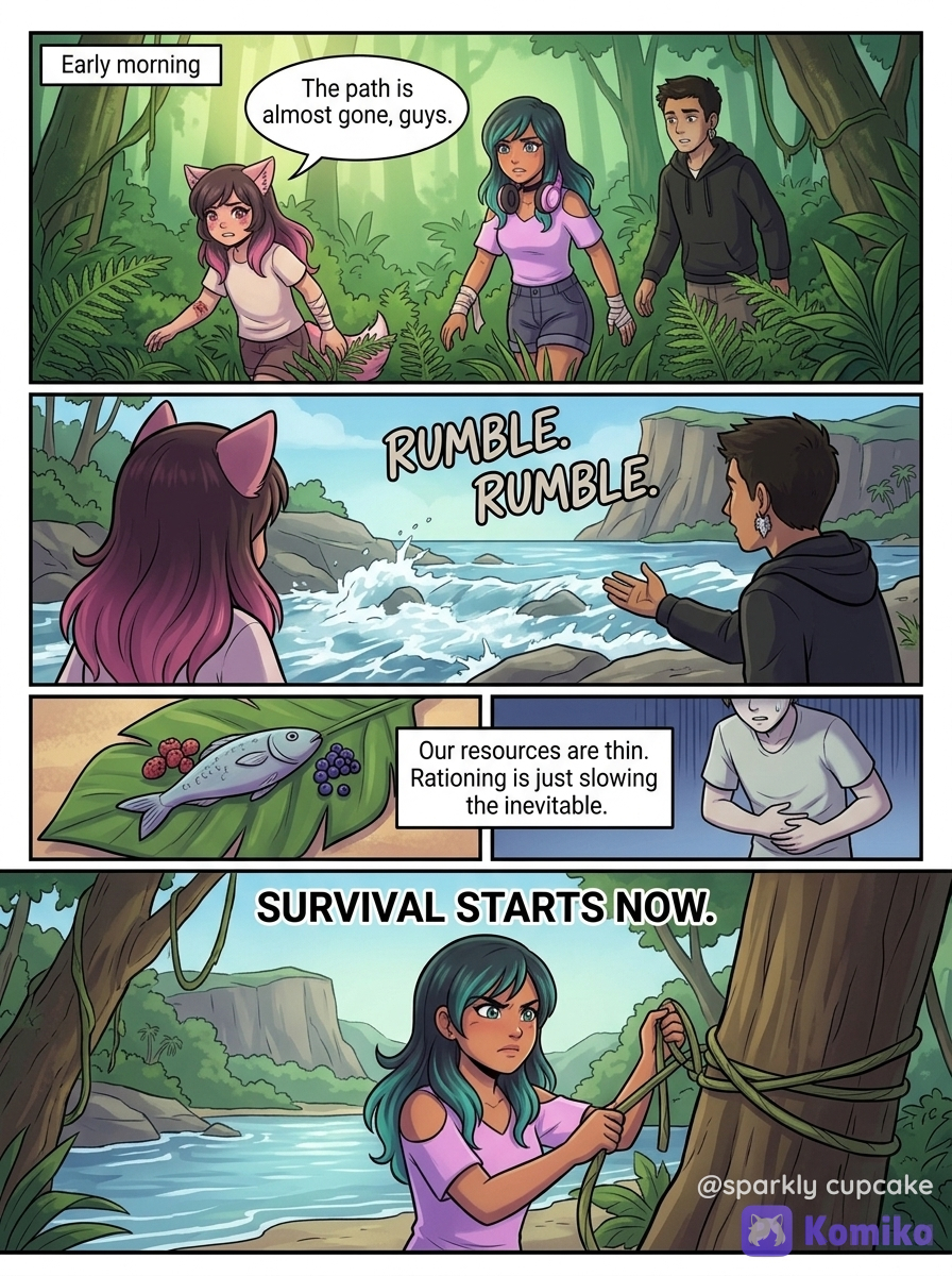 <dominant-panel> About aphmau being trapped on an island with her friends for an entire month will they die or survive find out on this comic series