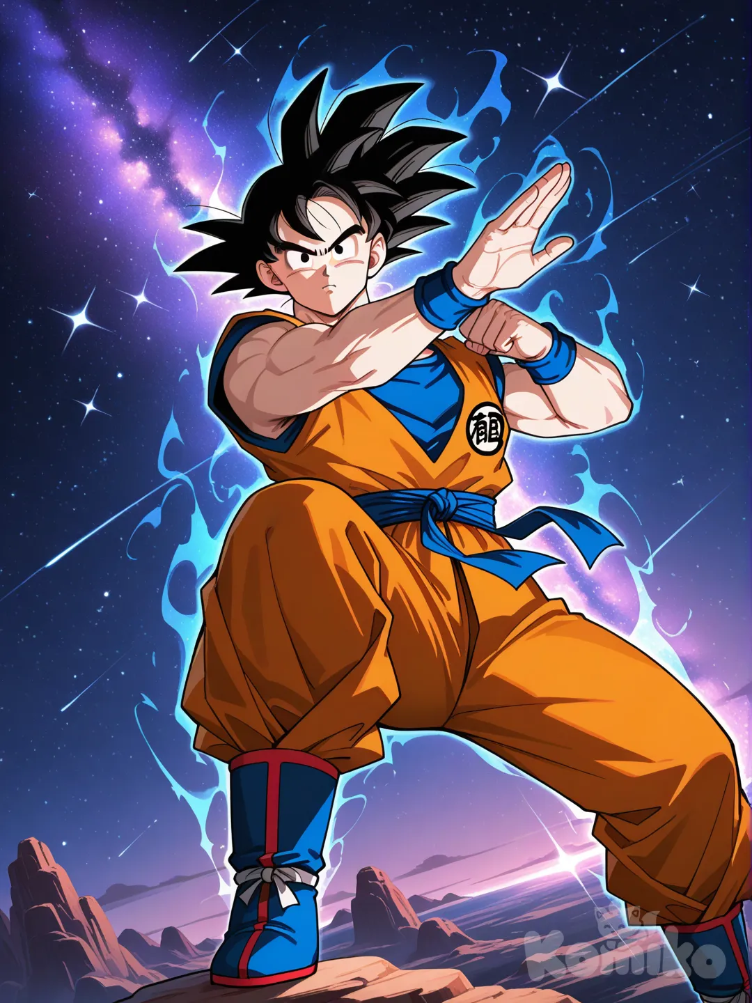son goku, fighting, night, galaxy