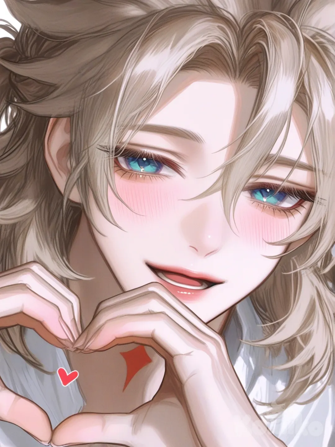 [semi-realistic-portrait-style], @Albedo_(Genshin_Impact), heart hands, laughing