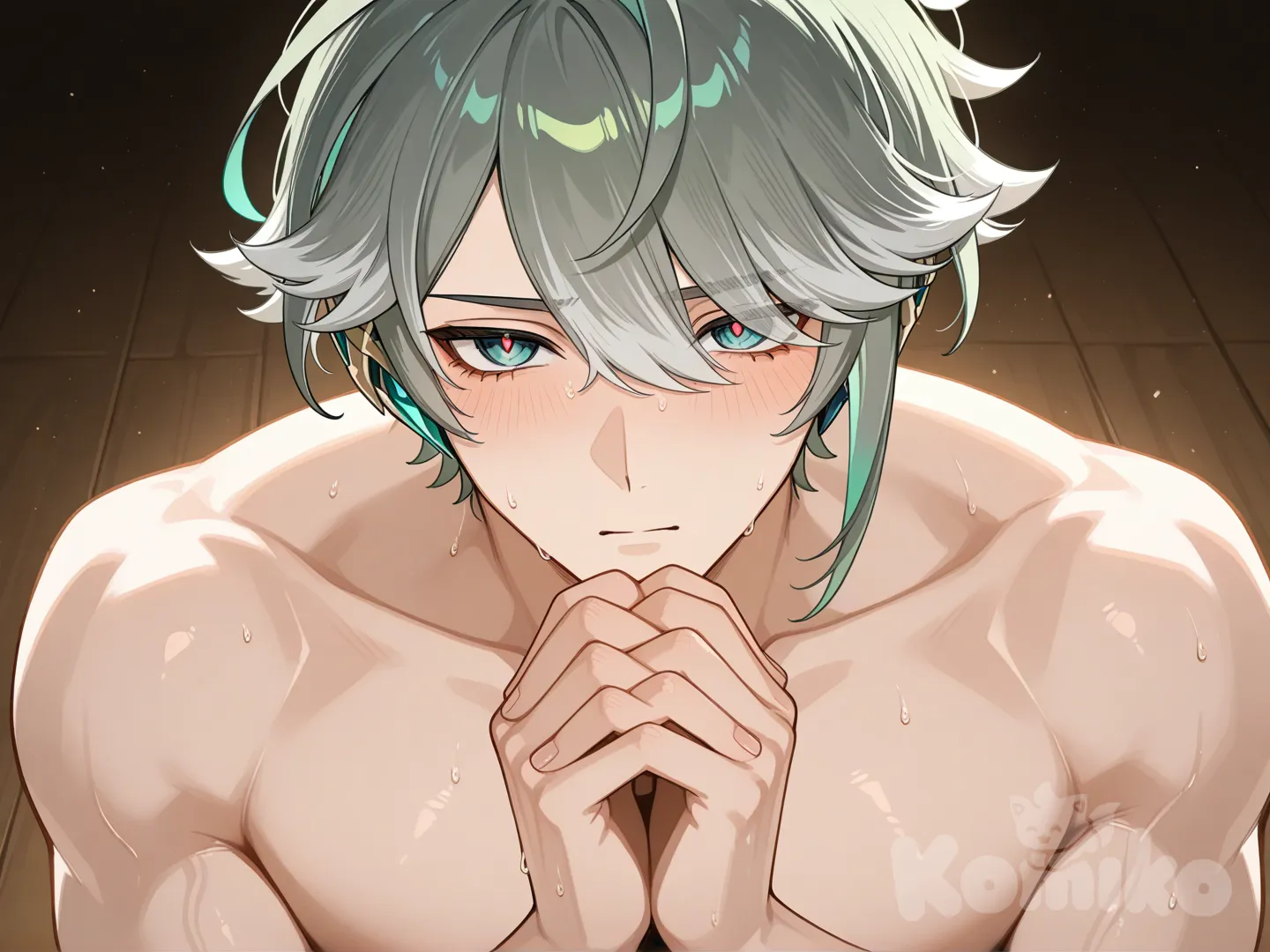 @Alhaitham_(Genshin_Impact), sedang pasrah telanjang tangan yang memohon untuk diperkosa lagi (gay seks)