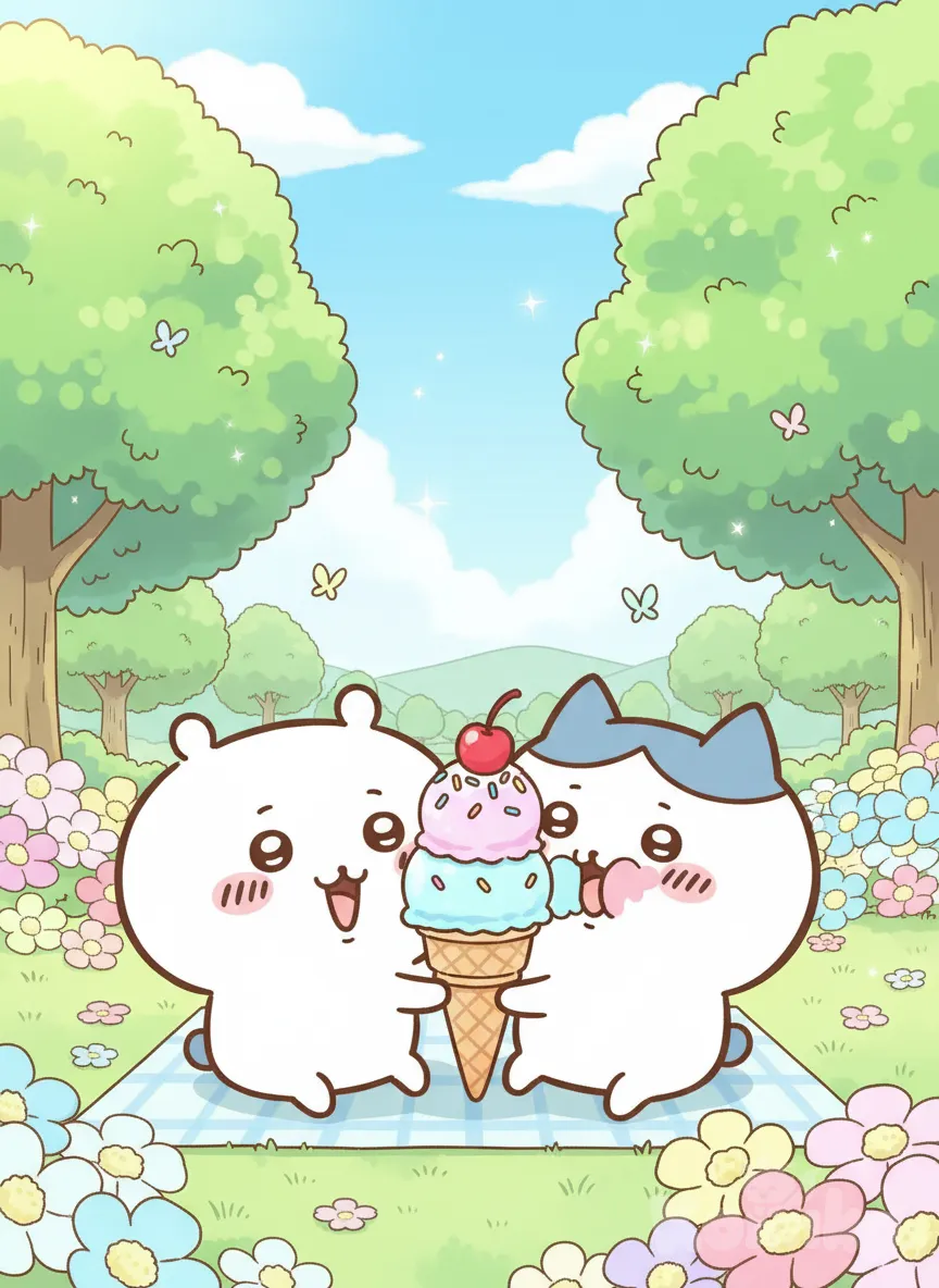 @Chiikawa and @Hachiware are eating the same icecream