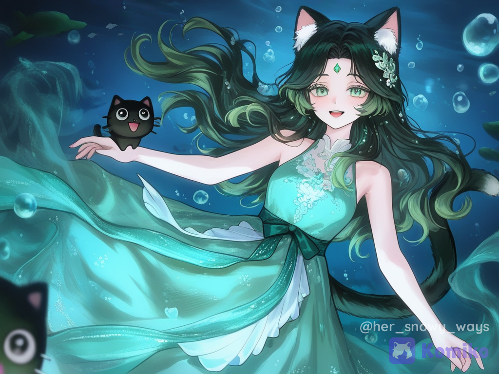 underwater, night, wide shot, depth of field, [polished-illustration-style], @snow-D3PU