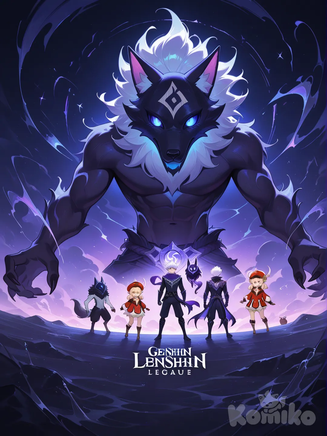@Gojou_Satoru, @Klee_(Genshin_Impact), @Kindred_(League_Of_Legends) with the wolf