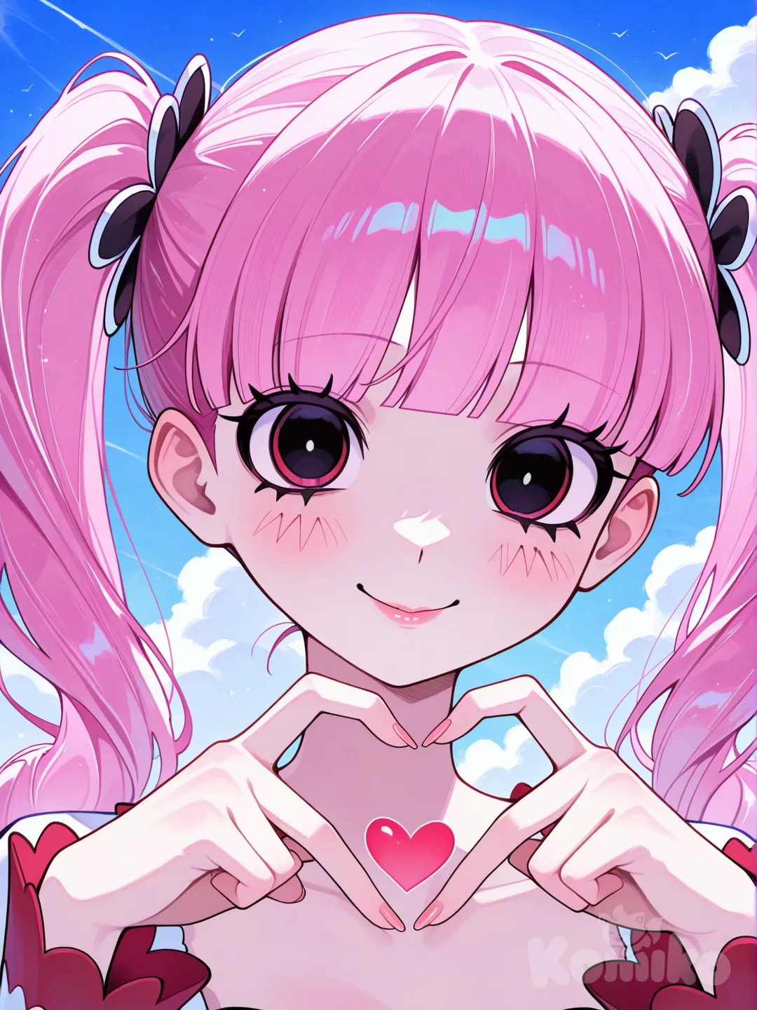 @Perona, heart hands, smile, closeup, cloud
