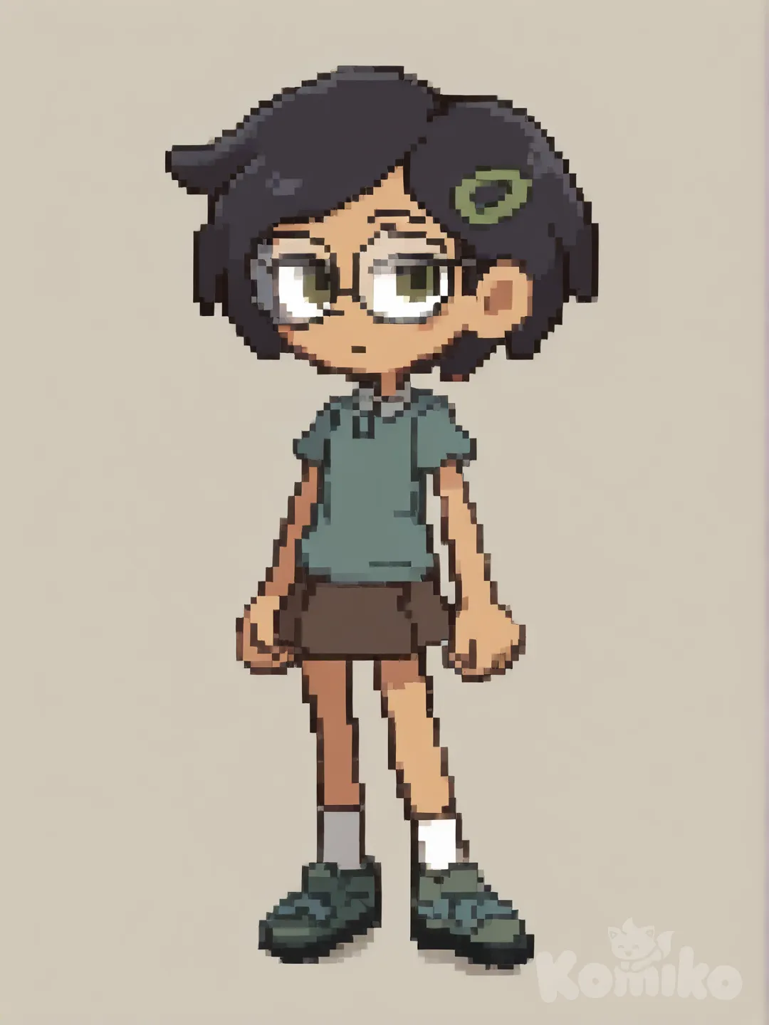 marcy wu, amphibia, 1girl, black hair, short hair, long hair, hairclip, [soft-pixel-art-style]