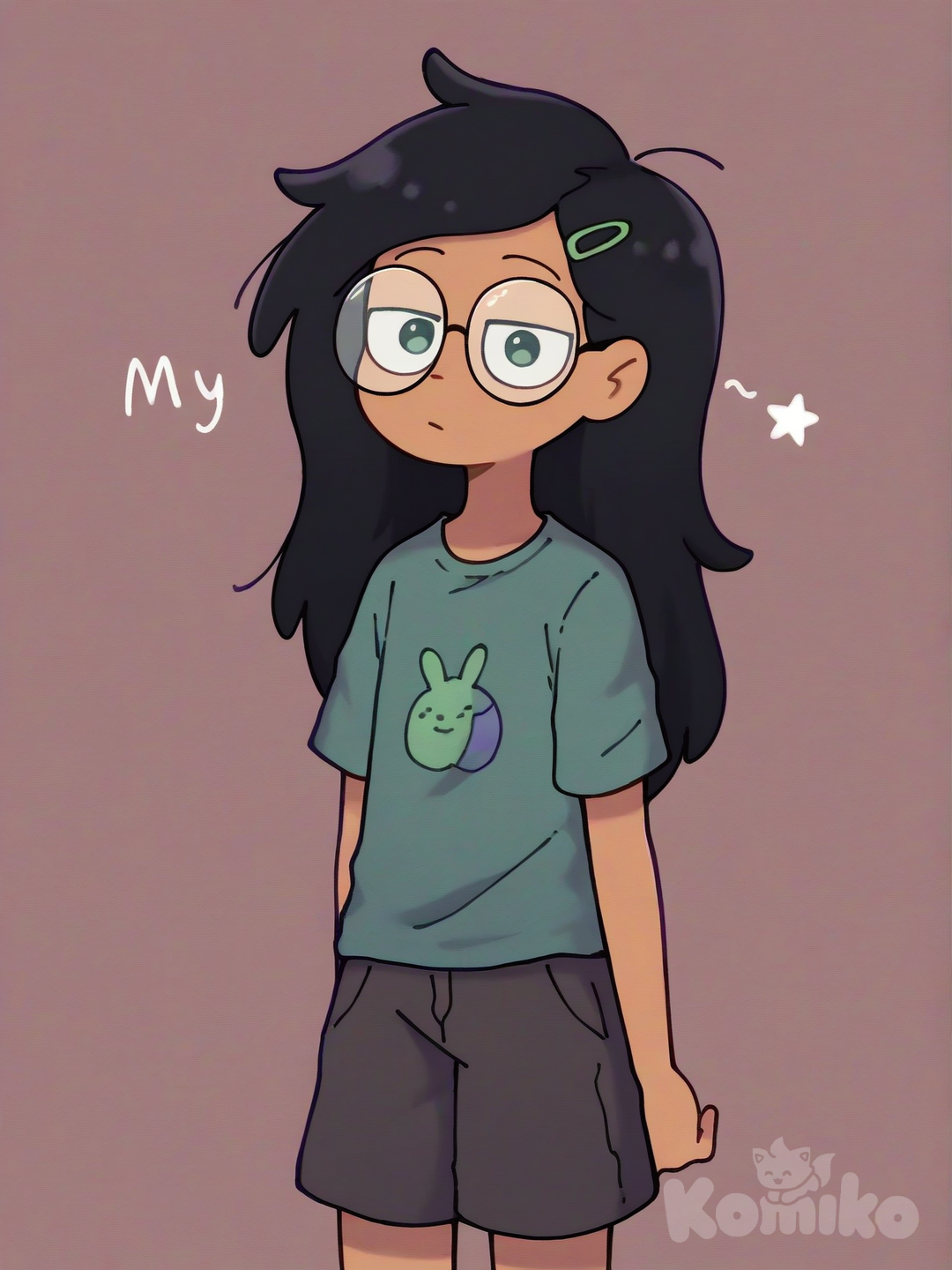 marcy wu, amphibia, 1girl, black hair, short hair, long hair, hairclip, [pokemon-style]