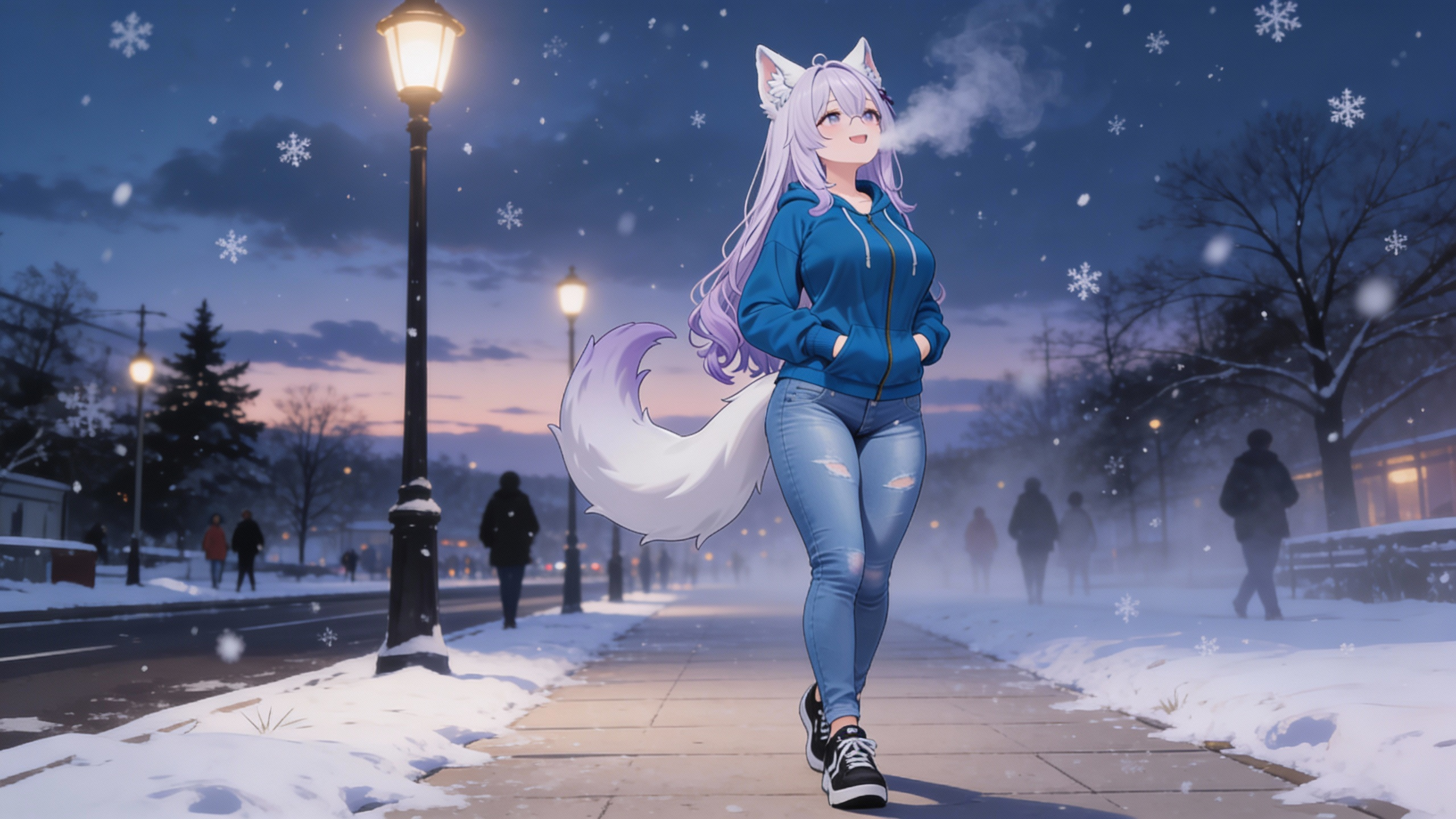 Walk in the snow at dusk.