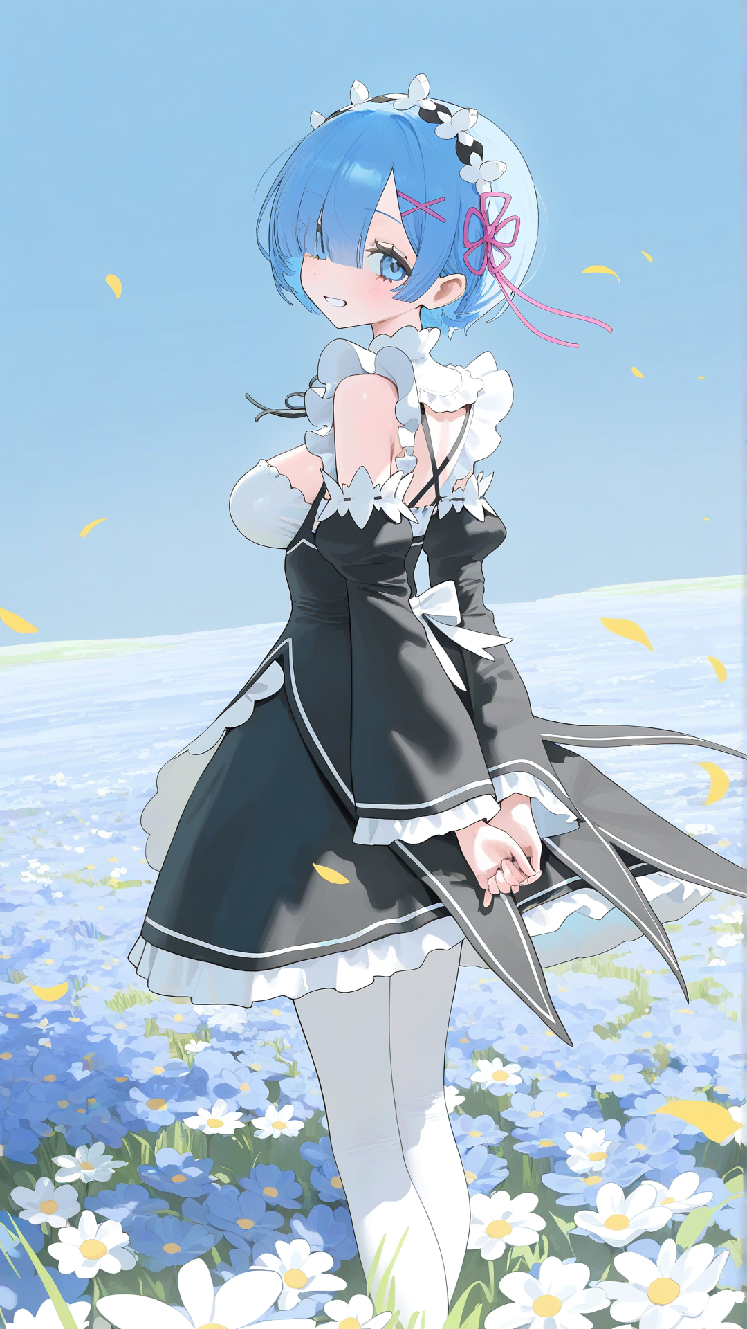 A field of roses as blue as her. Blue like Rem