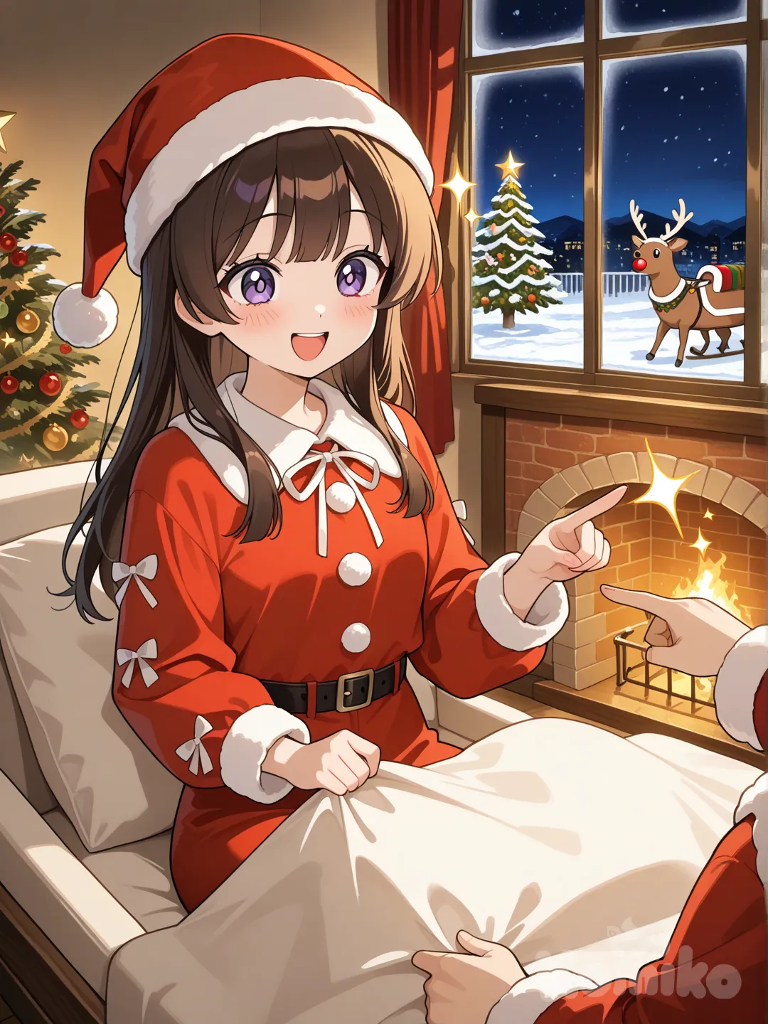 A girl helping a younger sibling believe in Christmas magic