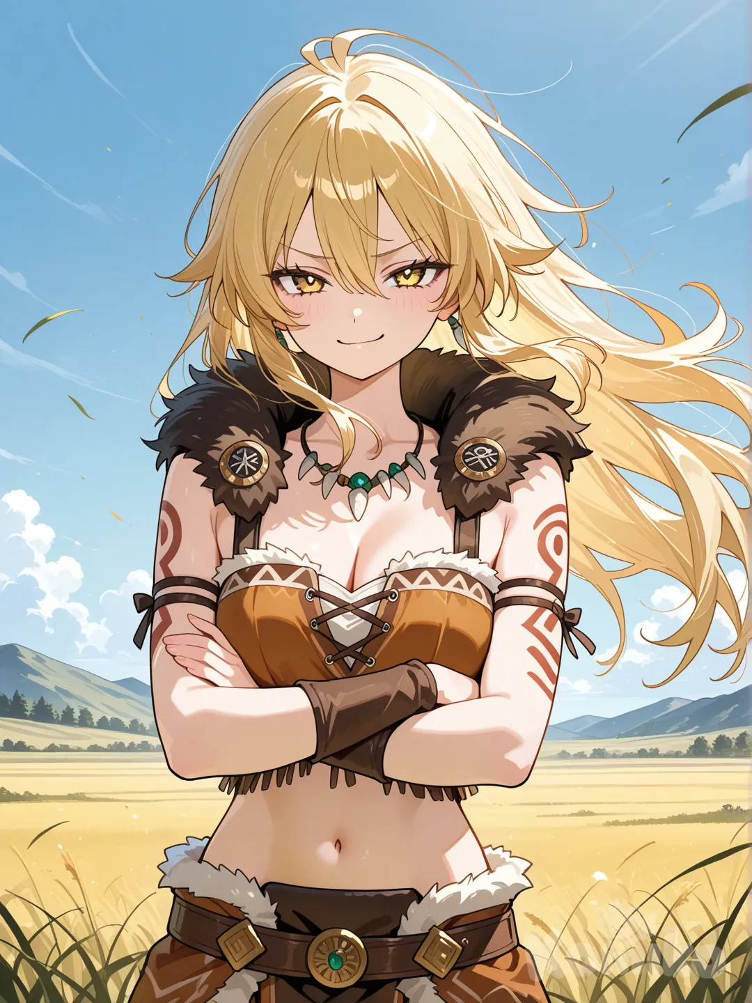 Lionhearted Plains Girl
Bold, confident, never backs down
Golden eyes, wind-blown hair like a mane