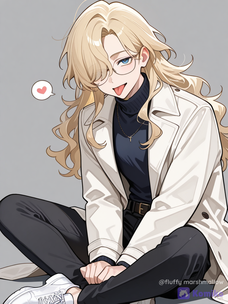 @Luka, sitting cross-legged, sticking tongue out
