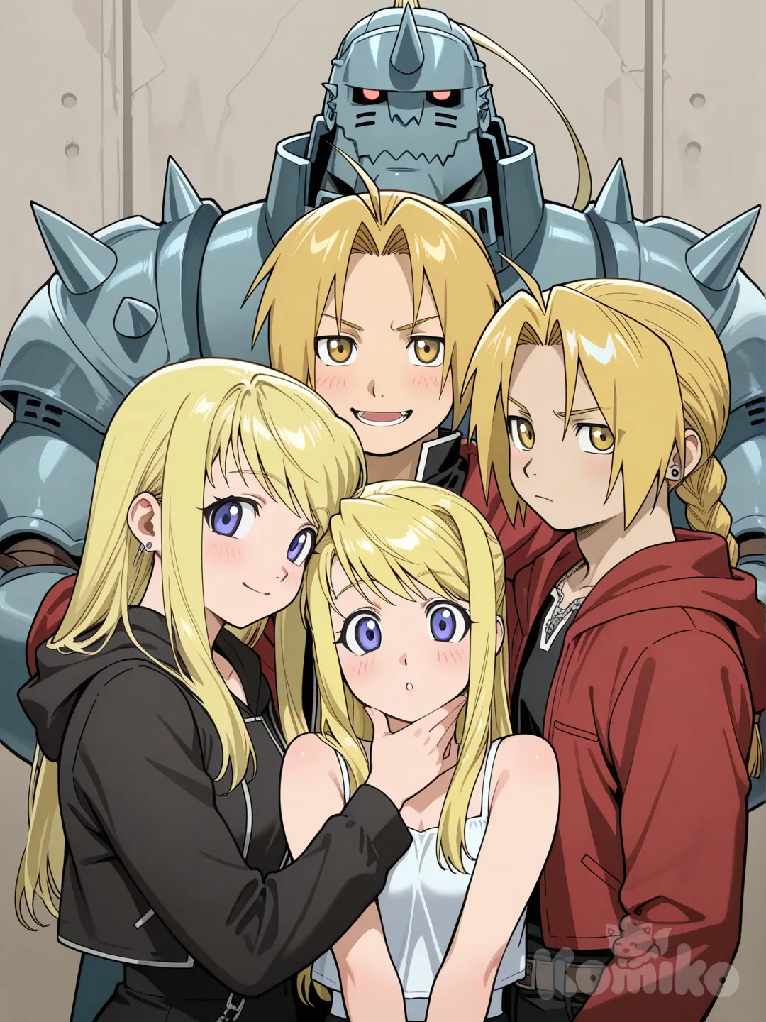 @Edward_Elric, @Winry_Rockbell, @Alphonse_Elric, 2boy, 1girl, 3people