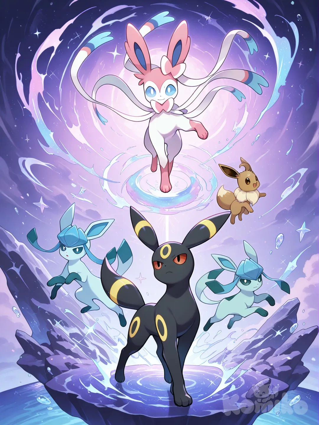 2boys, Eevee, Leafeon, Umbreon, Sylveon, Glaceon
