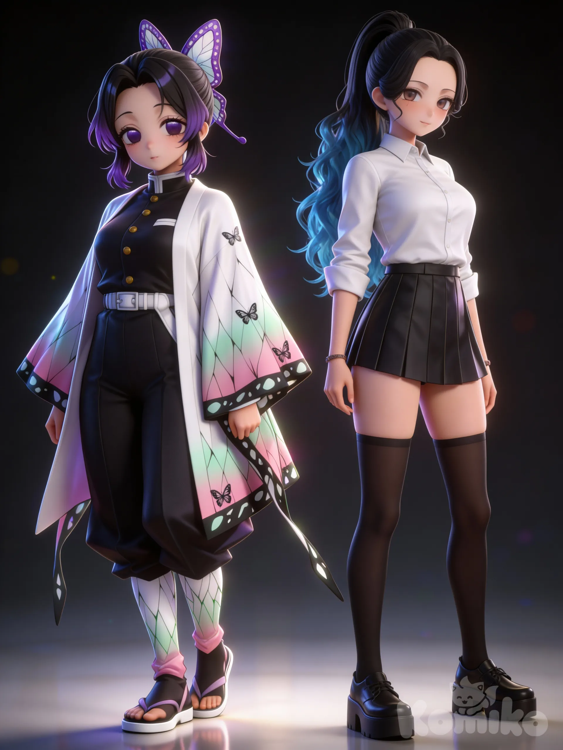 2girls, @Kochou_Shinobu, @kiko-fQbt, [3d-anime-style]