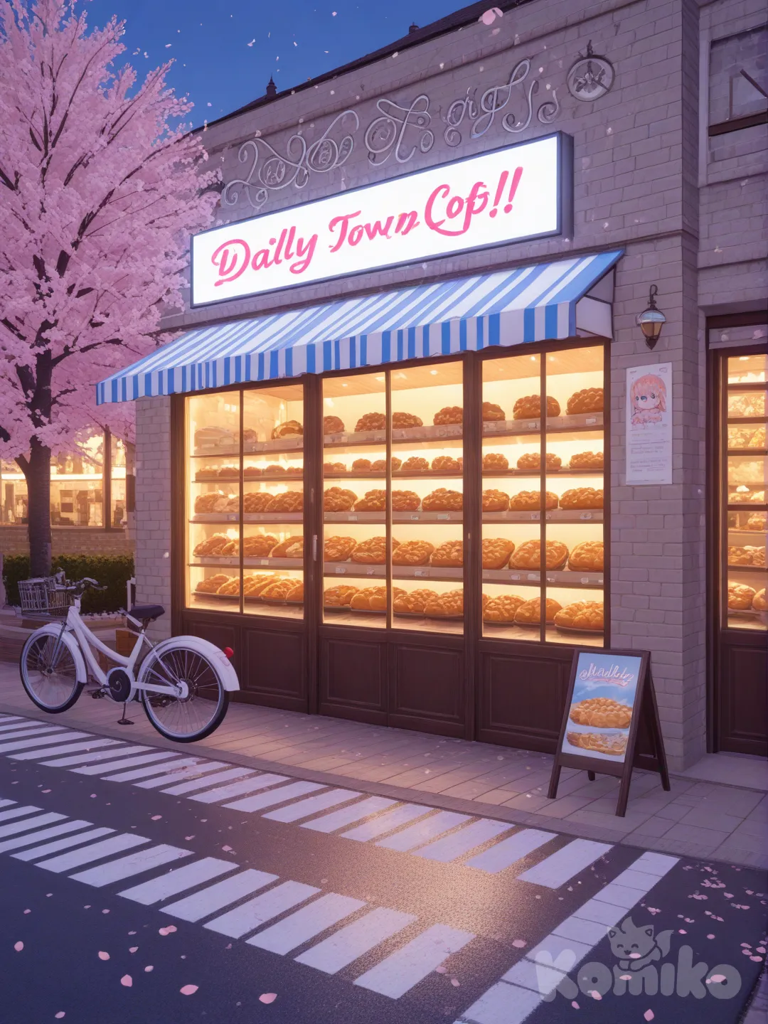✦ 1. Sunbeam Main Street (センビーム通り)

The liveliest street — but still cozy.

Aesthetic:
 • Bright shop banners
 • Soft pastel-painted storefronts
 • Trees lining the sidewalks with petals drifting
 • Bicycles everywhere
 • Modern crosswalks with clear white paint

Shops Include:
 • A bakery with warm light glowing out the windows
 • A tiny music store with guitars hanging outside
 • Cafés with outside seating under umbrellas
 • A convenience store with an anime-style mascot
 • A retro game shop filled with posters

It feels like a place you’d visit every day., [3d-anime-style]