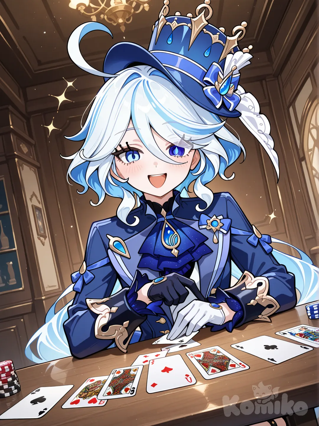 Furina jugando cartas