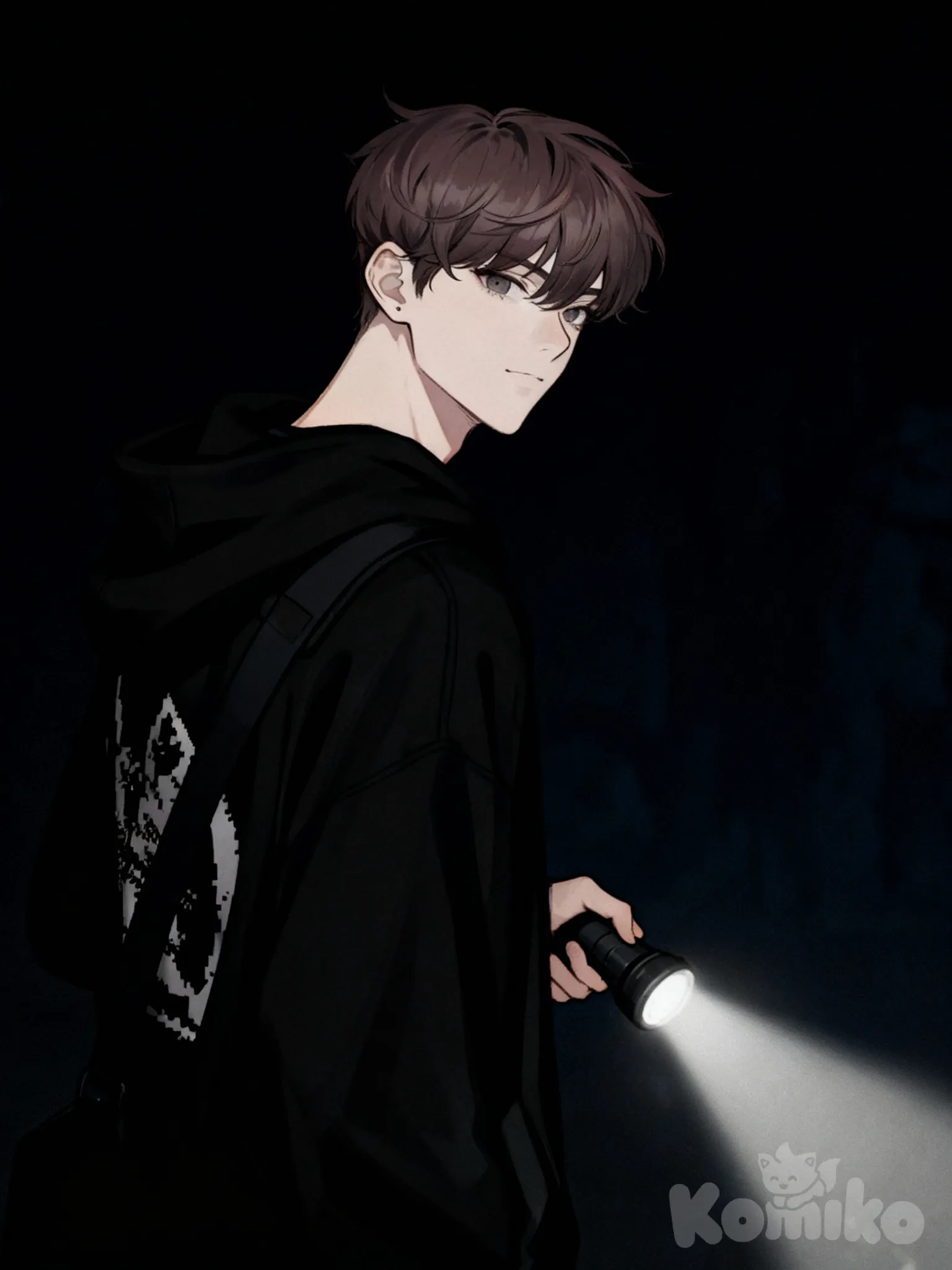 photo_5262684300820286257_y He has his back to the viewer, half-turned, holding a flashlight, photo_5262684300820286257_y