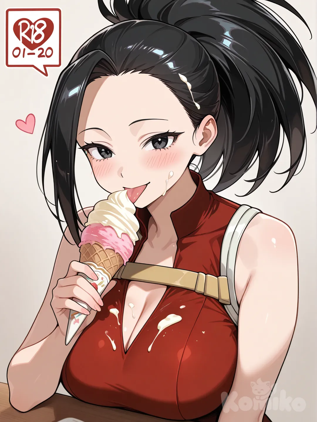 yaoyorozu momo, eatting ice cream in a cute way