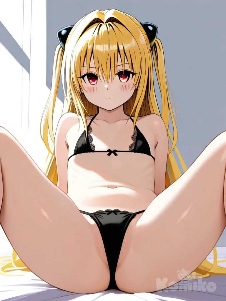 to love-ru darkness, yami, micro bikini, golden darkness, nipples, pussy peek, lace-trimmed bra