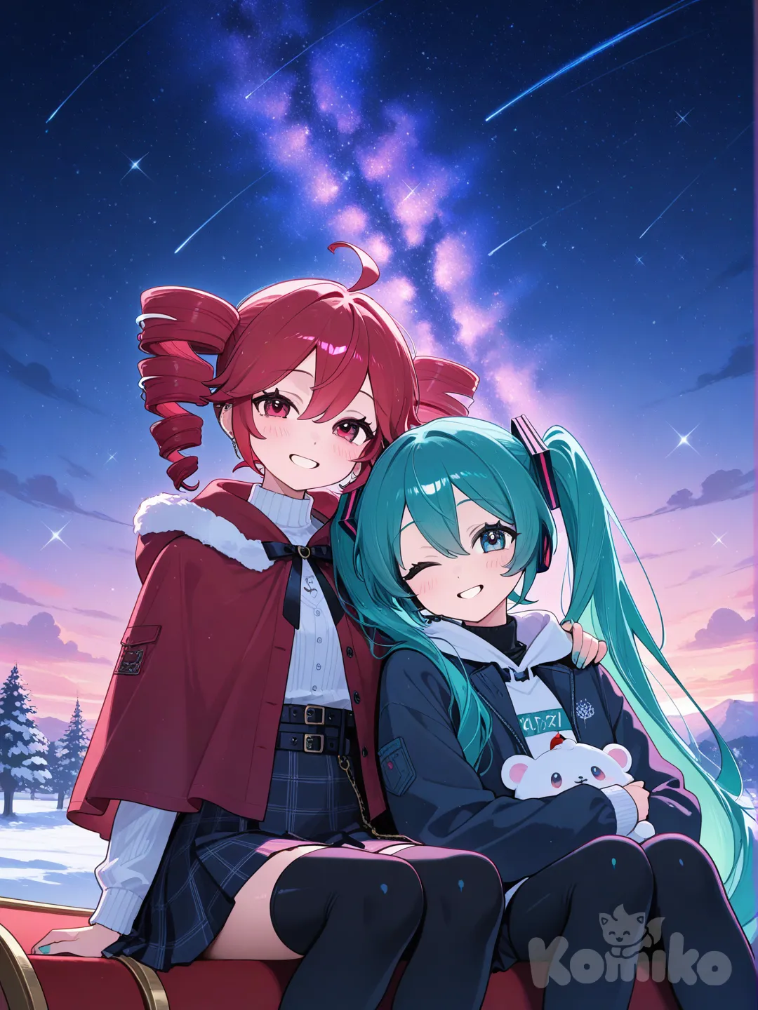 Teto and Miku, hanging out on a starry night!
