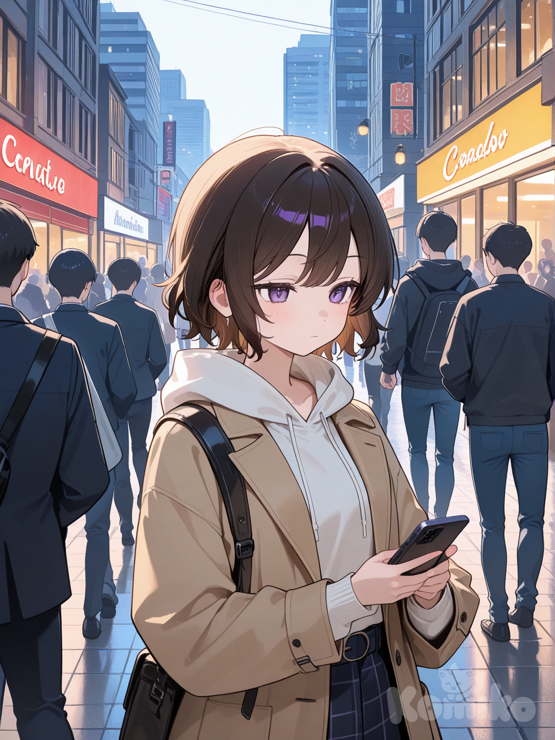 She lonely walks through the crowd