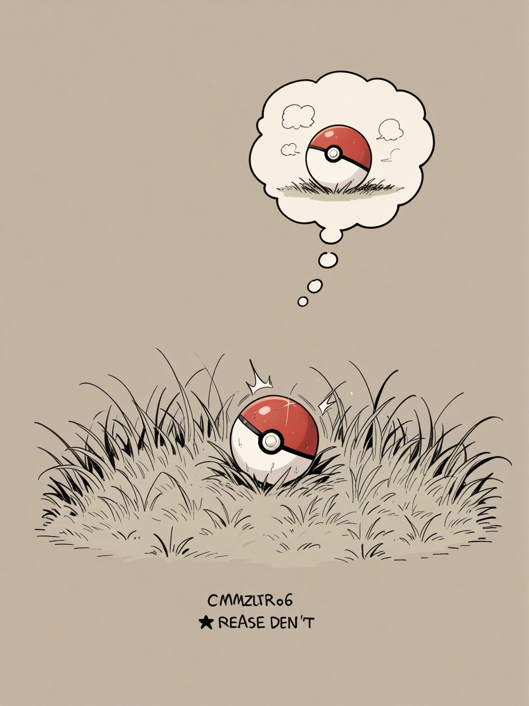 thought bubble, poke ball, on grass