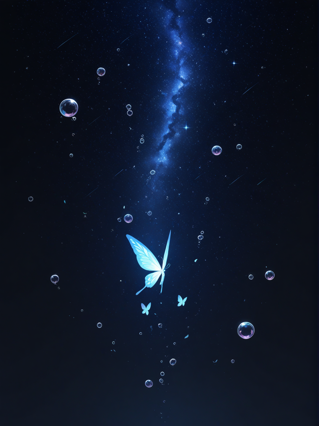 butterfly, night, bubble