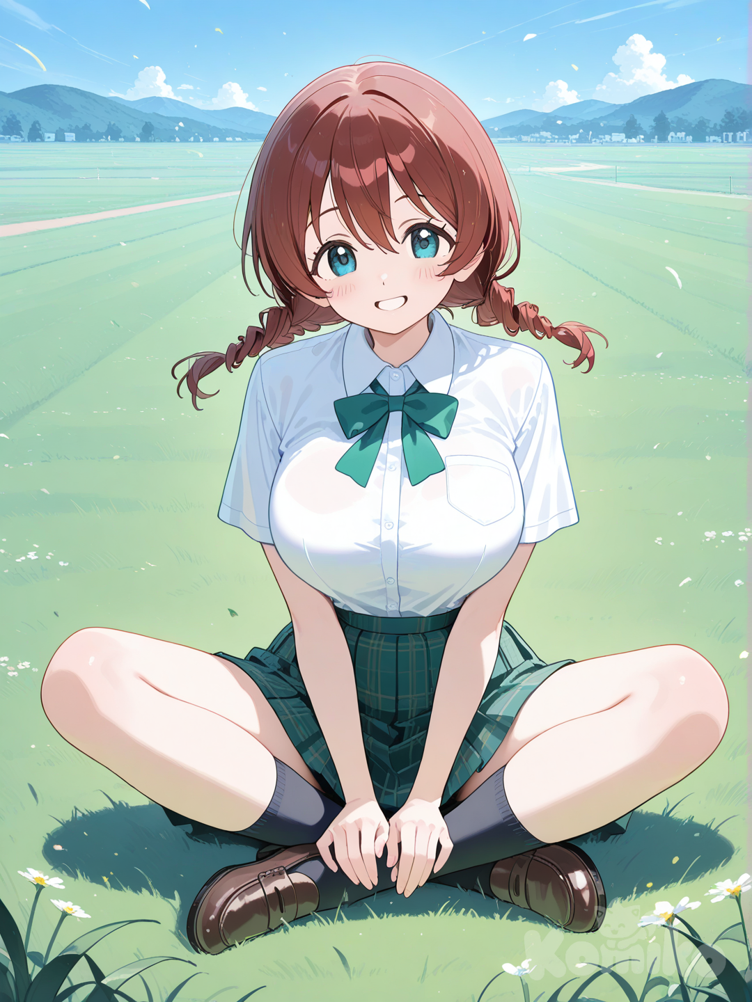 Emma Verde, indian style, full body, school uniform, smile,