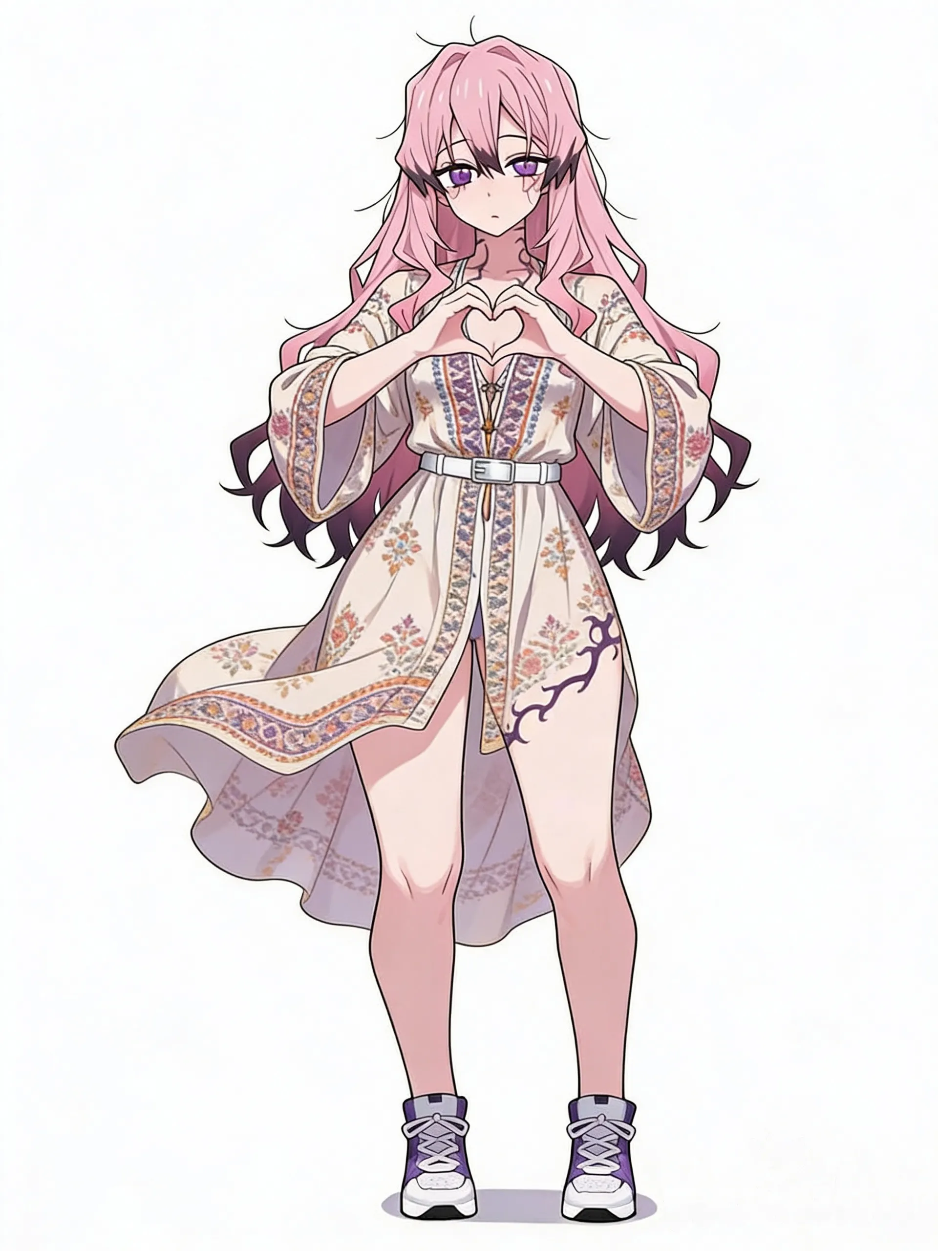 heart hands, bohemian shirt, front profile photo