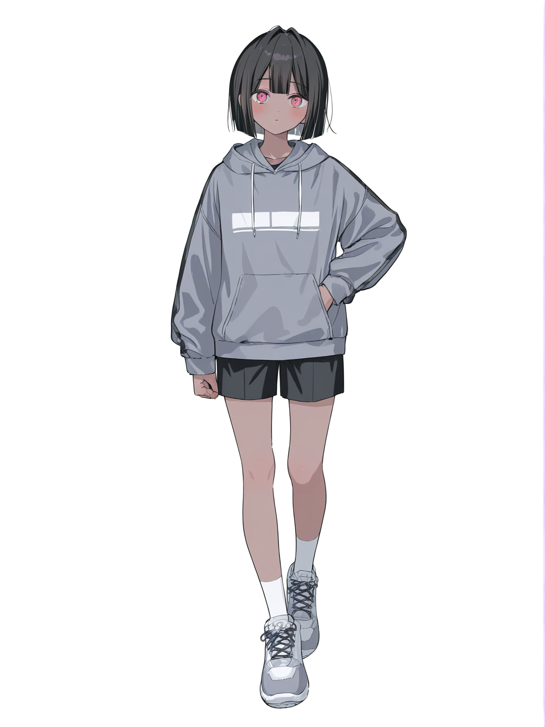 [soft-pastel-style] 1boy, demon, teenager, demon slayer style, bob cut, pink eyes, tanned skin, single character, full body, looking at viewer, anime style, simple background, white background