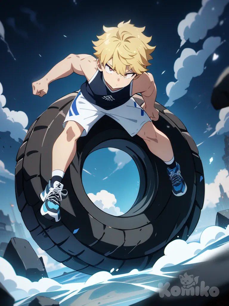 1boy, athletic, blonde hair, grosse bite, single character, full body, looking at viewer, anime style, avec un gros pneus