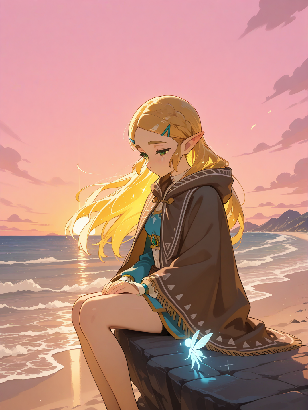 Zelda: playa al atardecer