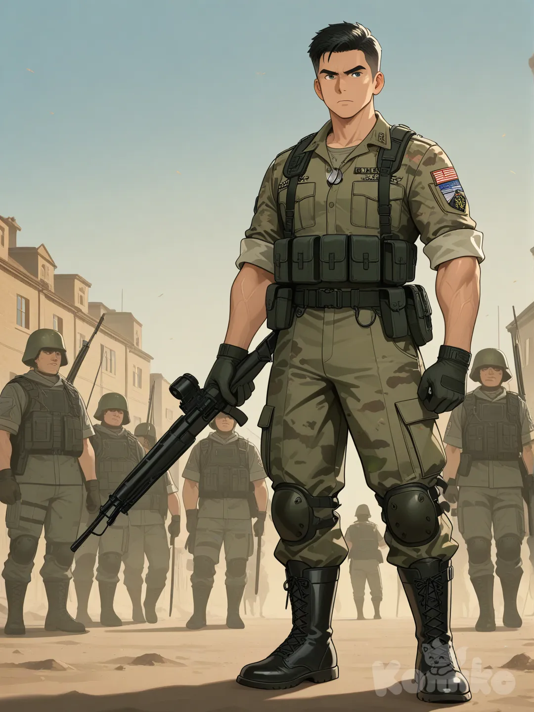 Avatar James Cameron, RDA Guy, black hair, muscular male, military combat uniform