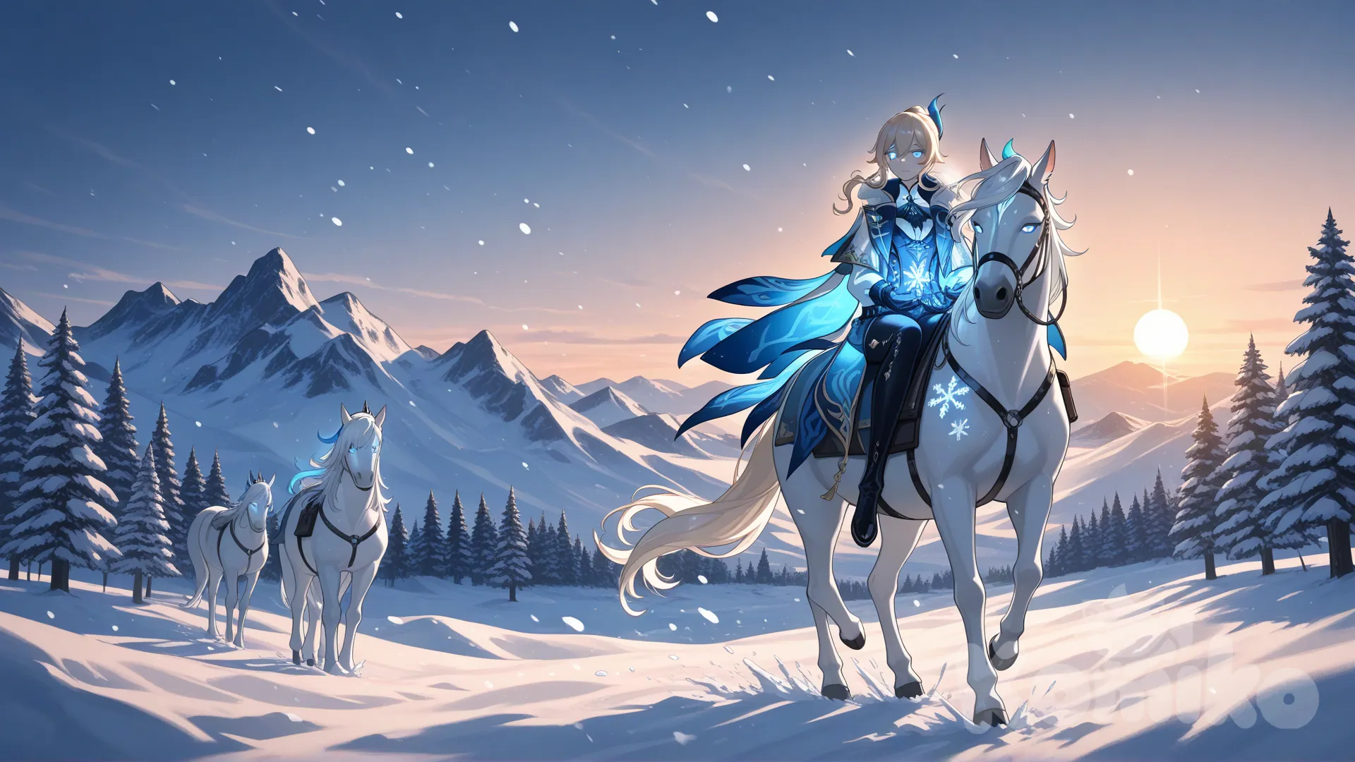 a beautiful ethereal snow girl with pale porcelain skin,