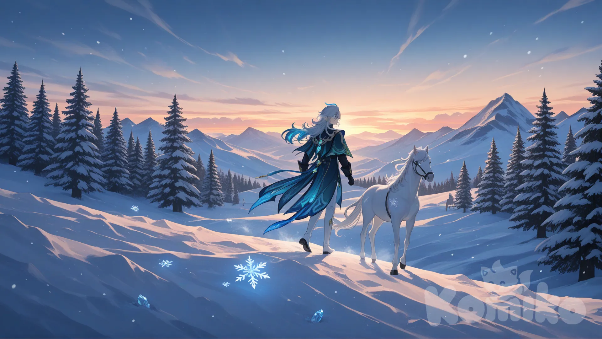 wonderland backdrop with snow-covered pine trees