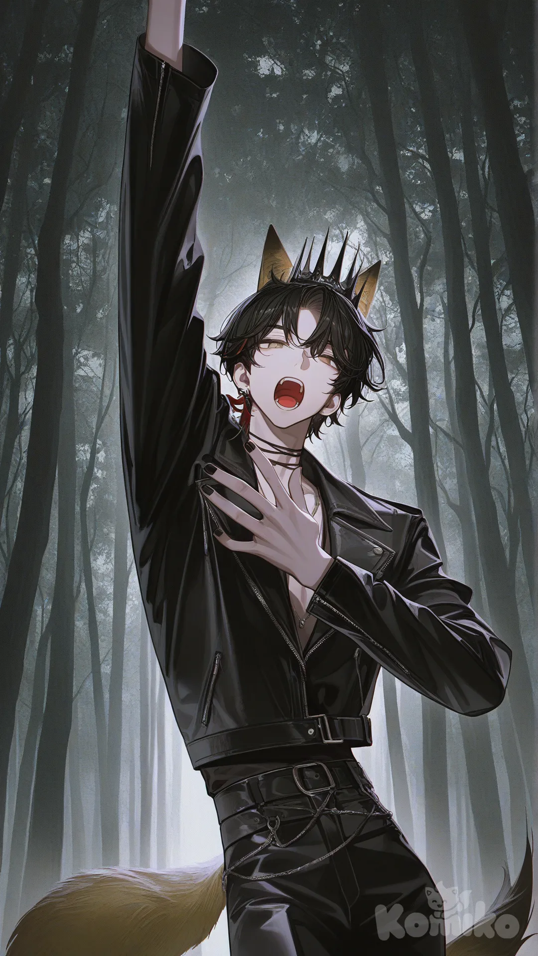 Beautiful Fox Male Singing in Dark Forest