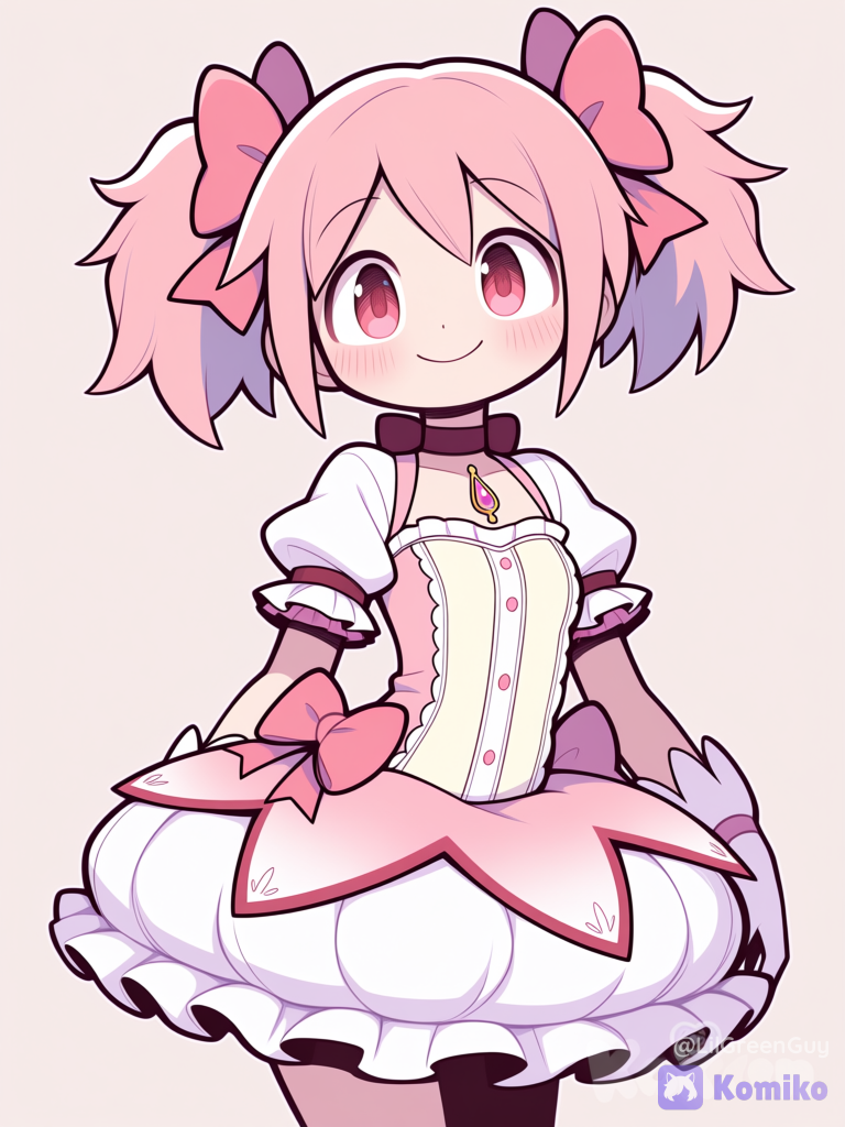 kaname madoka (magical girl), art print, happy, [pop-toon-style]