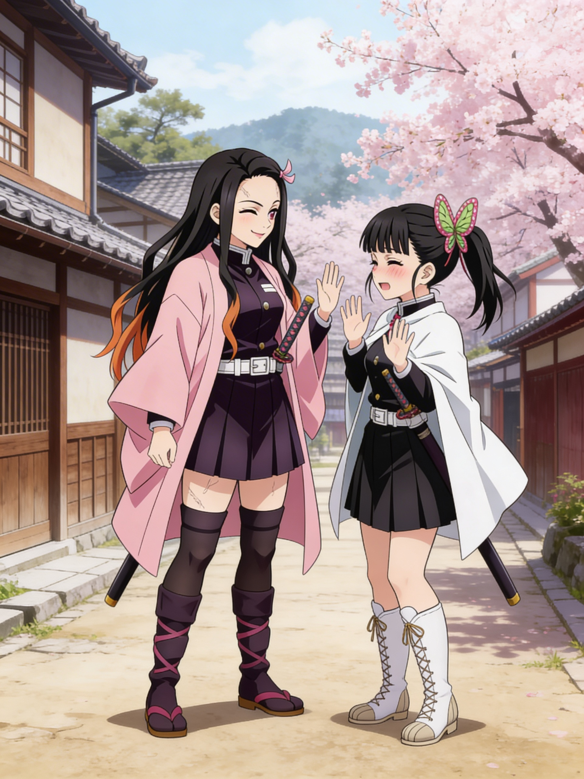 Nezuko teasing Kanao about her feelings for Tanjiro 