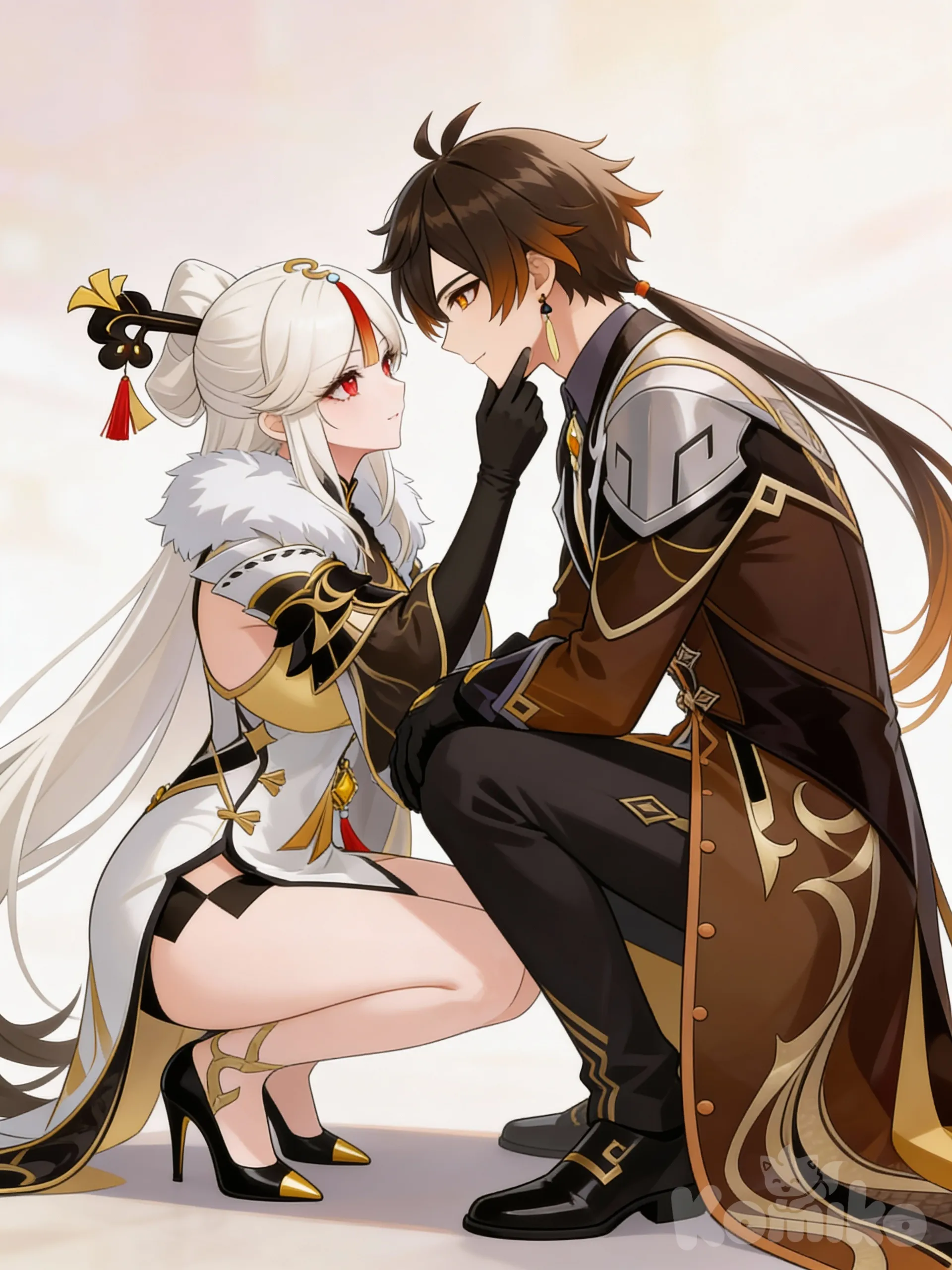 @Ningguang_(Genshin_Impact), @Zhongli_(Genshin_Impact), face pinching, romance, tenderness