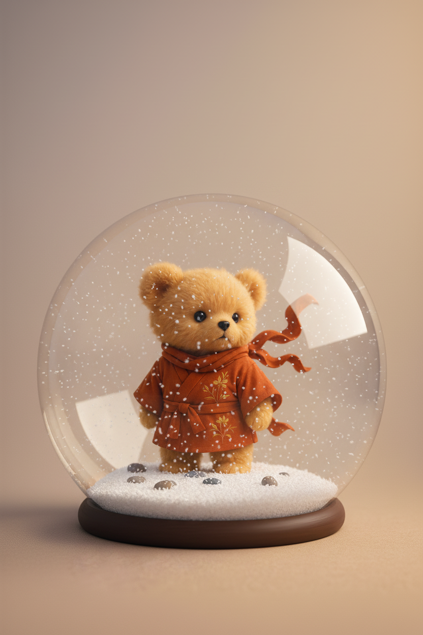 Rafukuma inside a snow globe