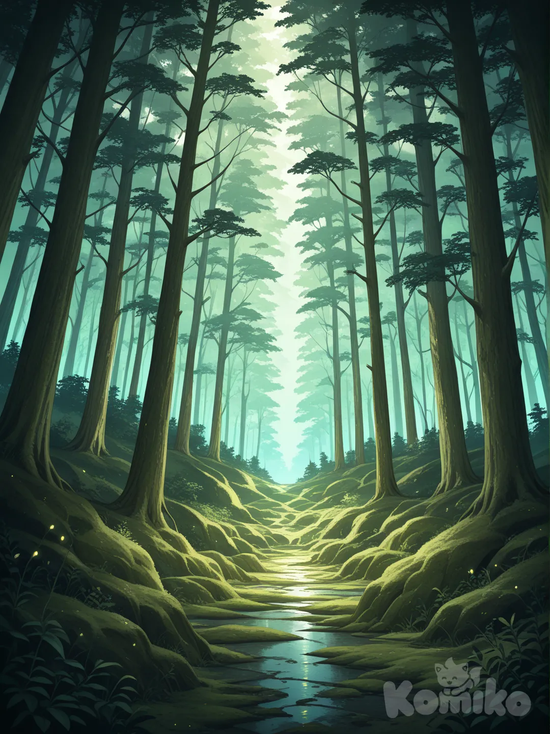 Countless layers of foliage blocked out the sun, yet the surroundings remained clearly visible. Mosses and ferns scattered about released spores that glowed softly, illuminating the mystical scenery.