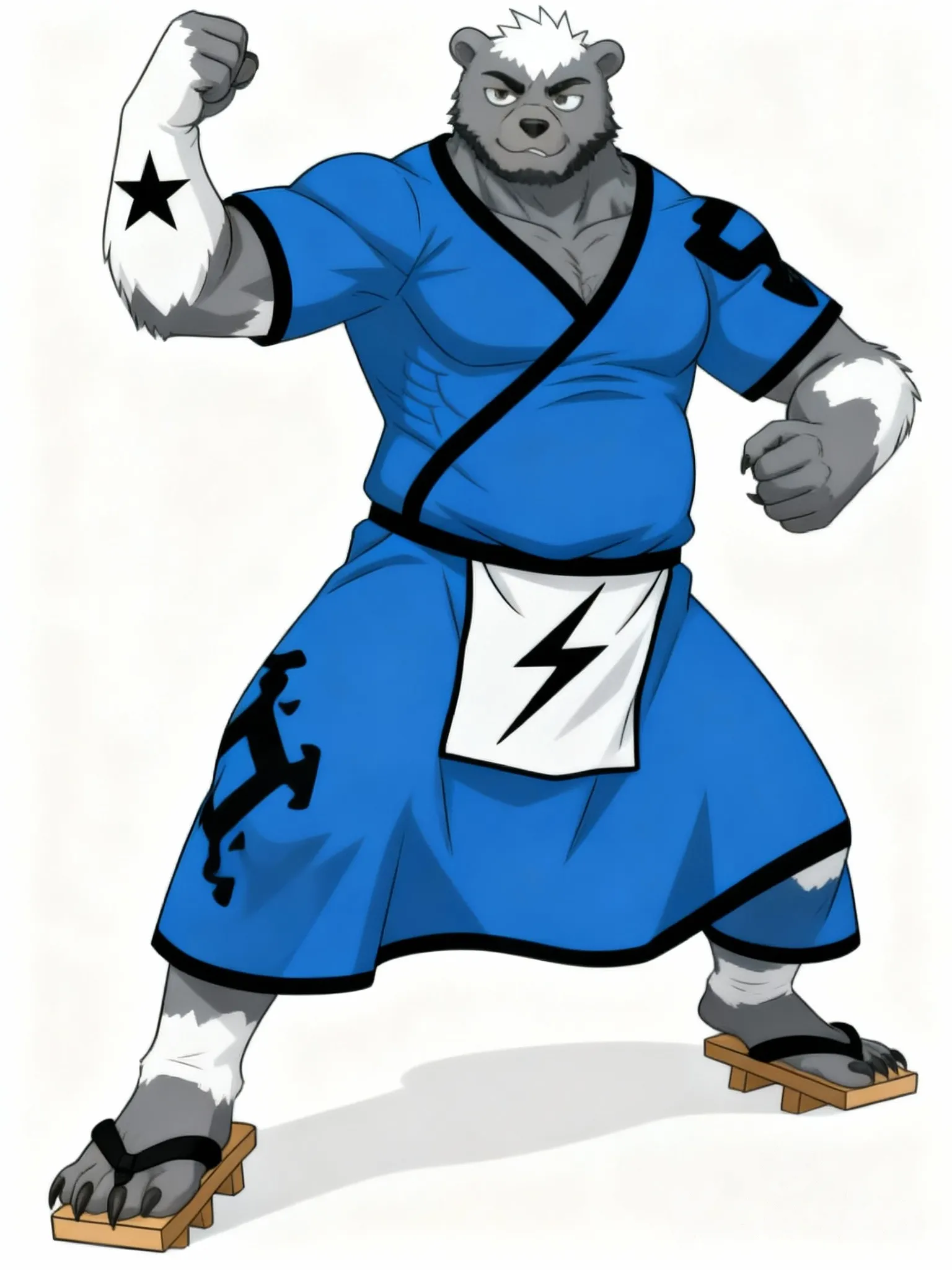 Oso antropomorfo grande color gris con manchas en sus brazos y pierna blanco y a su alrededor de cabeza con manchas blancas y con una posee fenomenal y un símbolo en su brazo antebrazo de estrella, Gemini_Generated_Image_ah1yhpah1yhpah1y, Gemini_Generated_Image_ah1yhpah1yhpah1y, Gemini_Generated_Image_ah1yhpah1yhpah1y