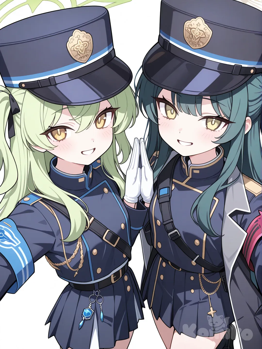 2girls, [glossy-anime-style], @hikari-m6fK, @nozomi-h3UK, high five, upper body