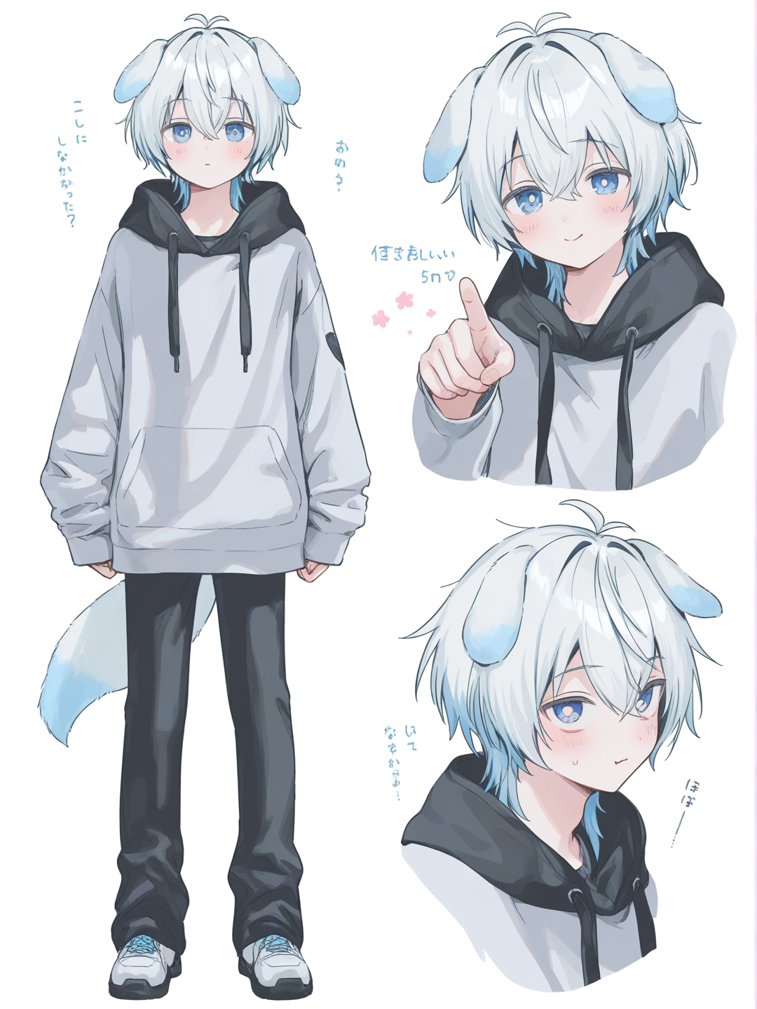 [soft-pastel-style] 1boy, anthropomorphic, handsome, floppy_ears, blue_eyes, gentle_smile, expressive_eyes, single character, full body, looking at viewer, anime style, simple background, white background