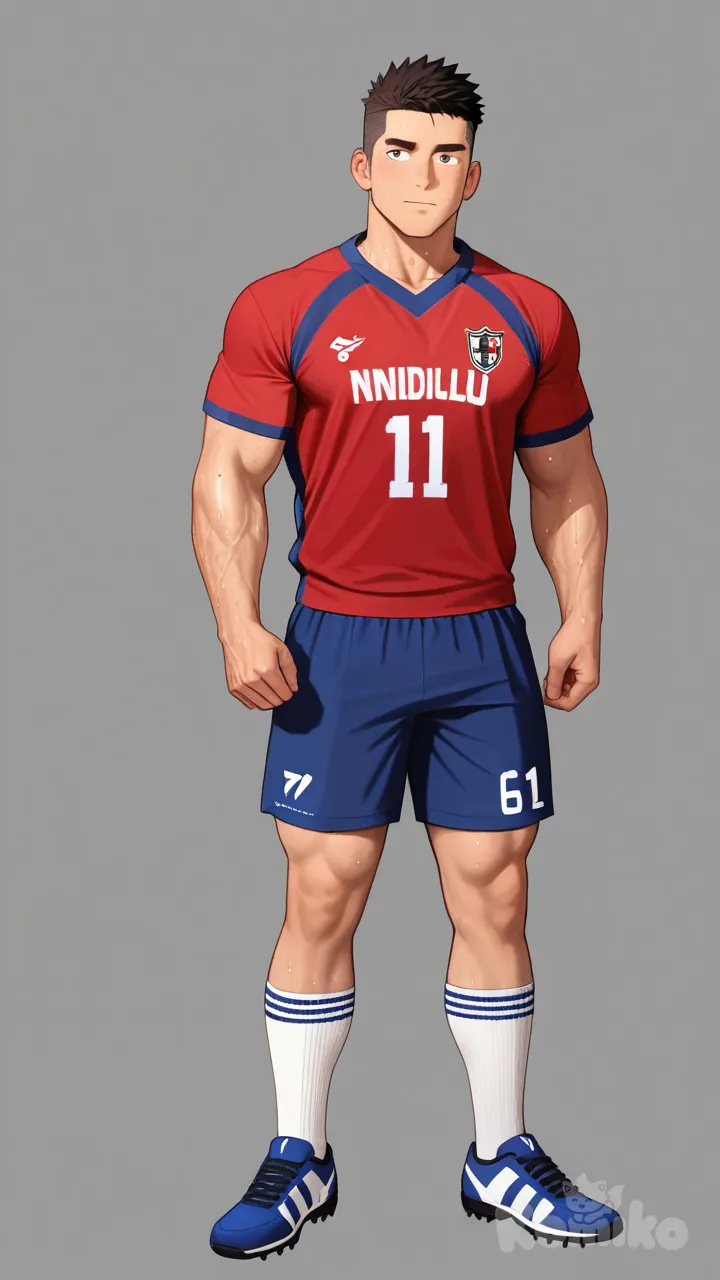 Bara, Naked, full body, male, Muscular man, muscular male, soccer socks, soccer uniform, Sweaty