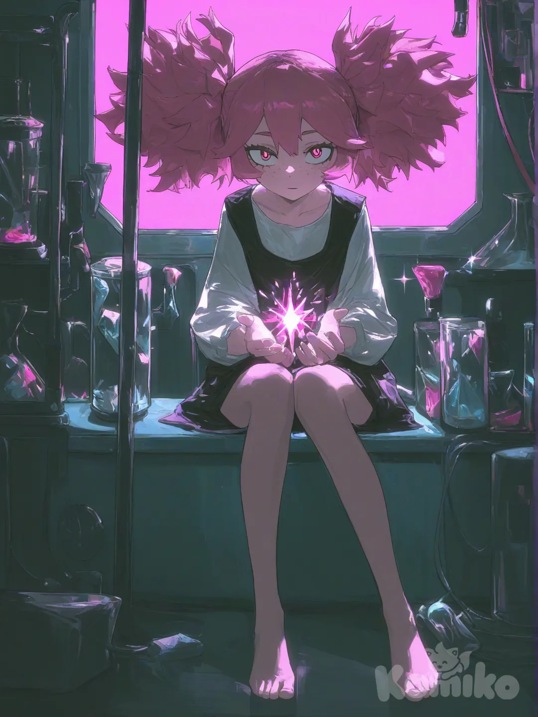 @haruka-fizz-mizuki-Nnhr sentada mientras transmuta un cristal