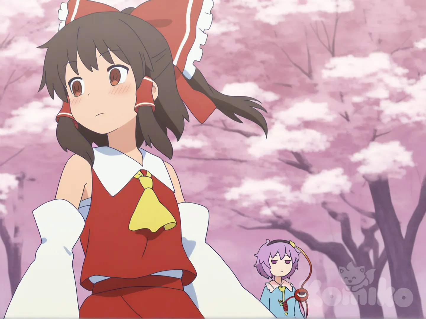 hakurei reimu, komeiji satori, blush, 2people, [flat-anime-style]